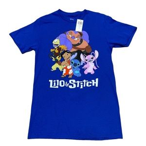 Disney Lilo & Stitch Group T Shirt Blue Juniors Size L NEW NWT